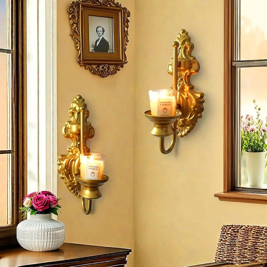 1970年代の 壁掛け キャンドル スタンド 1970's Vintage Candle Stand HOMCO Flower Gold、70年代 樹脂製